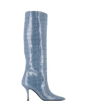 BOTTE SUNNY CUIR BLEU DENIM EFFET CROCO